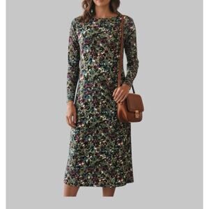 J.Jill Wearever Stretchy Floral Long Sleeve Everyday Midi Dress Office Size L